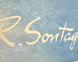 R. Sontag Oil Painting, Northern Lights Mountain Scene, $900
