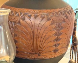 Wood Carved Table Lamp, $150