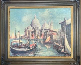 Venetian Canal Scene After Canaletto Style, $140