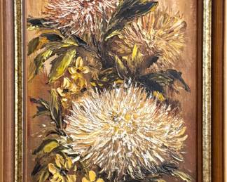 Chrysanthemum Floral Oil Painting on Canvas, $125