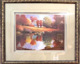 Autumn Landscape Framed Print with Lake Reflection, $225