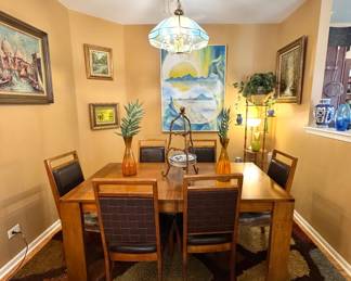 Extendable Dining Table with Six Upholstered Dining Chairs, $450