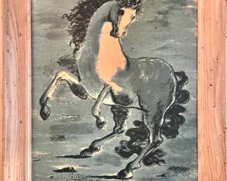 Horse Print Painting, Framed Equestrian Artwork, Dietrich Hermann Grunewald, $200