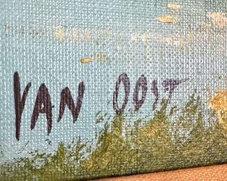 Van Oost Countryside Cottage Landscape Oil Painting, $300