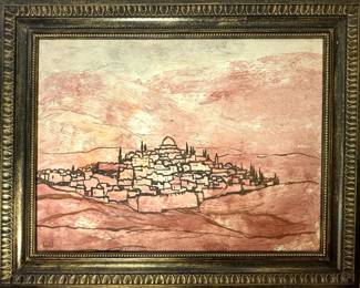 Mediterranean Village Landscape Painting, $160