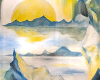 R. Sontag Oil Painting, Northern Lights Mountain Scene, $900