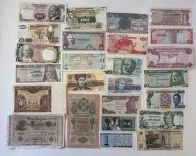 Collection of 25 Obsolete Foreign Currency Notes with Many in Uncirculated Condition