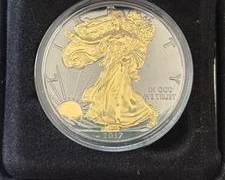 Beautiful 2017 American Silver Eagle with Black Ruthenium and 24k Gold Enhanced Design