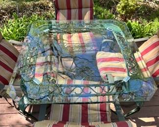 patio table 2 with chairs and cushions