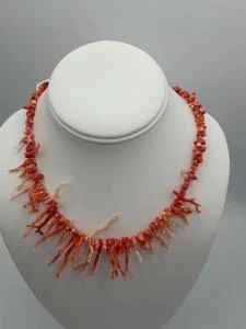 Vintage Style Salmon Colored Branch Coral Necklace with Sterling Silver Clasp
