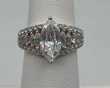 925 Sterling Silver Engagement Ring Featuring Marquise Cut Center Stone and Diamond Accented Band Design |Ring 5 | Total Weight 5.7 grams