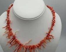 Vintage Style Salmon Colored Branch Coral Necklace with Sterling Silver Clasp