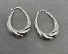 925 Sterling Silver Hoop Earrings Featuring Distinctive Twisted Texture | Total Weight 5.1 grams