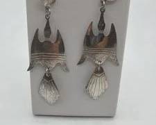 Vintage Sterling Silver Native American Peyote Bird Waterbird Fan Dangle Earrings | Total Weight 8 grams