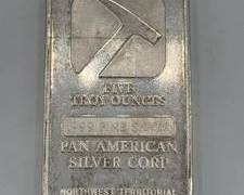 5 Troy Ounce .999 Fine Silver Bar Northwest Territorial Mint Pan American Silver Corp