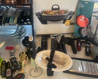 Electric skillet, digital meat thermometers, cheese grater