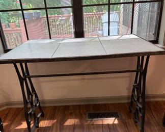 Vintage Cast Iron Sewing Machine Base Table with Tile