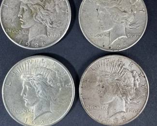 Peace Silver Dollar Collection 1922, 1924, 1925 1935 Silver Coins, 106.86g