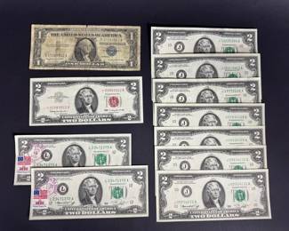 04 1976 $2 Bills, Red Seal Star Note 1957A Silver Certificate Currency Collection