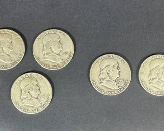 Franklin Silver Half Dollar Collection 1951 1952 Dates, 5 Coins, 61.66g