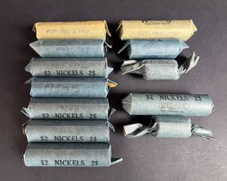 Jefferson Nickel Roll Collection 12 Labeled Rolls, Partial Full Rolls, 2,057g Total