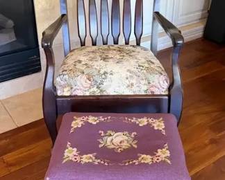 Mahogany Rocking Chair Needlepoint Footstool