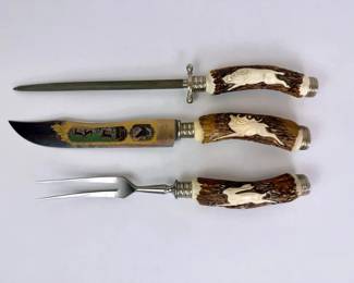 Baron Solingen Germany Hunting Knife, Carving Fork Sharpening Steel Set