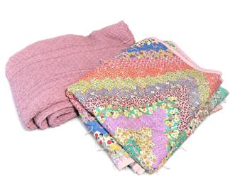 Vintage Patchwork Quilt Pink Knitted Blanket Set