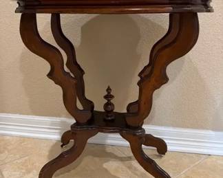 Victorian Marble Top Parlor Table with Carved Walnut Base