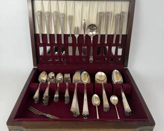 Rogers Bro Silverplate Flatware Set with Wood Storage Chest Mixed Pieces