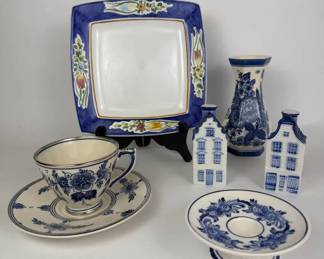 Mixed Italian and Dutch Blue White Pottery Group