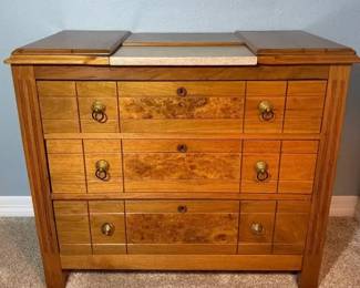 05 3Drawer Dresser, burl wood accents and stone inset top