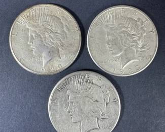 1923 Peace Silver Dollar Collection 3 Coins, 80.16g Total Weight
