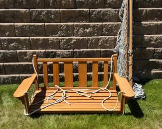Wooden Porch Swing Bench with Algoma Classic Rope Hammock Swing Seat