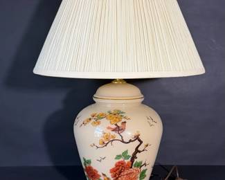 Floral Porcelain Table Lamp with Pleated Shade
