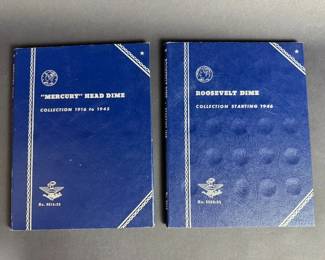 03 Whitman Mercury Dime Roosevelt Dime Albums Partial Collection w Silver Coins