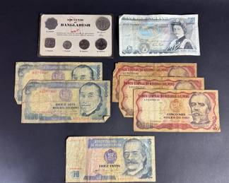 Peru Banknotes, Bangladesh Coin Set British Five Pounds Currency Collection