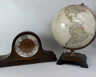 Vintage Mantel Clock Replogle Style World Globe Decor Pair