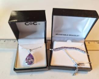 Amethyst Necklace And Adjustable Bracelet