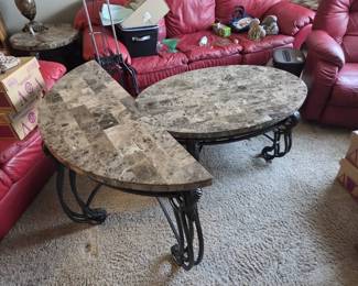 2Piece Faux Marble Top Coffee Table Sofa Table Set