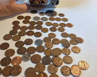 Tin Of Old Coins including Wheat Pennies Buffalo Nickels