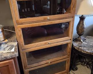 Oak Barrister Bookcase with Four Glass LiftUp Doors
