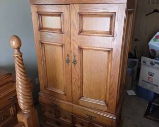 Traditional Oak Armoire Entertainment Cabinet Matches rest of bedroom set