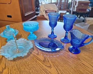 Mount Vernon Frosted Blue Glass Collection 8 Pieces