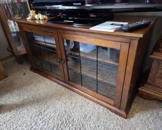 MissionStyle Wood Entertainment Center Media Console with Glass Doors including DVDVCR player