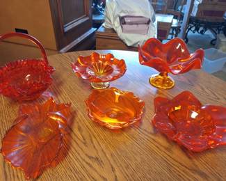 Collection of Amberina Red Art Glass Decorative Pieces 6 Pieces