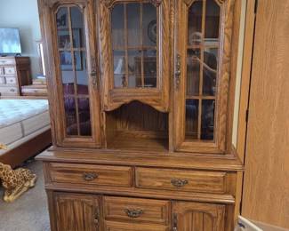 Oak China Cabinet with Hutch and Storage Base