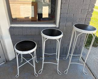 Vintage wrought iron white ice cream parlor stools - different heights