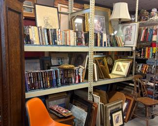 Collection of CDs DVDs books of all genre, Vintage, chairs to, framed artwork and prints
