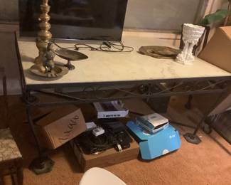 Slate ? MARBLE TOP IRON LEGS 195. Heavy